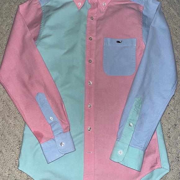 Vineyard Vines Slim Fit Tucker Shirt Green Blue Pink Oxford Button Down Size XS - Picture 11 of 14